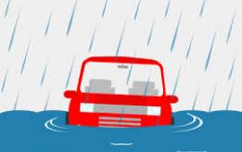 Cartoon of red car in flood waters