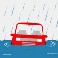 Cartoon of red car in flood waters
