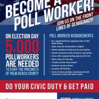 become a poll worker , American flag in the back.