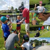 Collage of fishing campers at fishing camp