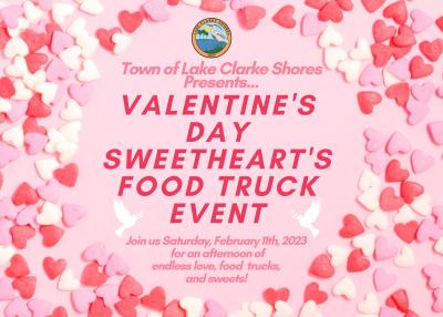 Pin poster ordinated with candy hearts advertising valentine's day food truck event