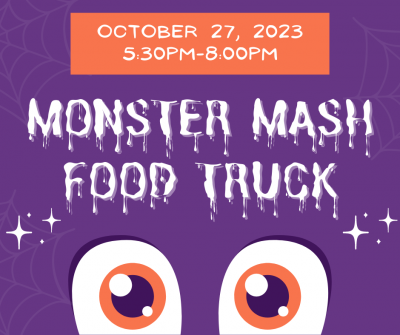 Monster Mash Food Truck with purple background and big monster eyes