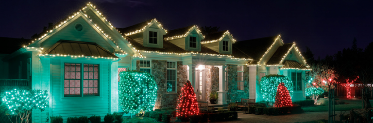House decorated with holiday lights
