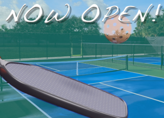 Pickleball paddles with image of new courts behind