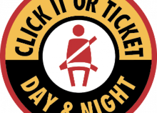 Click it or ticket day and night logo showing person with fasten seatbelt