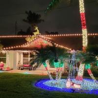 Home decorated with holiday lights
